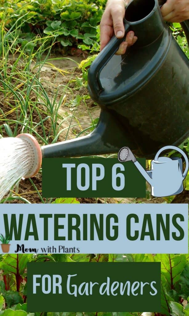 a gardener using a watering can with text overlay that reads top six watering cans for gardeners