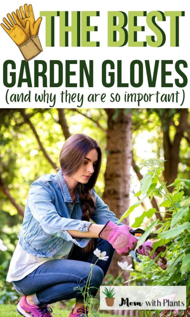 a woman gardening with gloves on and text overlay that reads the best garden gloves and why they are so important